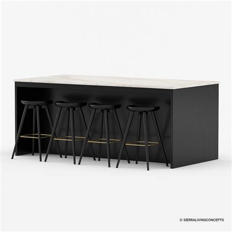 Hilversum Modern Solid Wood Marble Top Black Kitchen Island with storage.