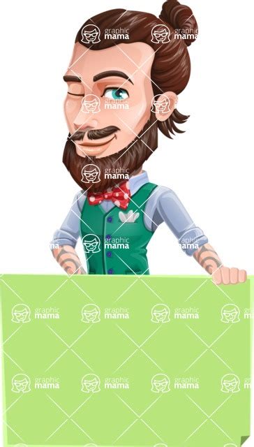 Guy With Man Bun Cartoon Vector Character Sign 5 Graphicmama