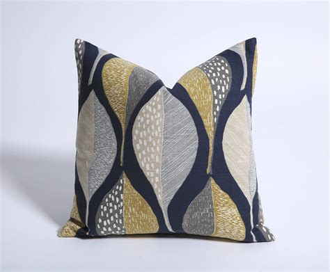 Modern Leaf Pillow Cover / Grey Gold Navy Pillow / Navy Leaf Pillow ...