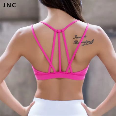 Jnc Womens Sexy Strappy Yoga Sports Bra Black Hot Pink Crisscross