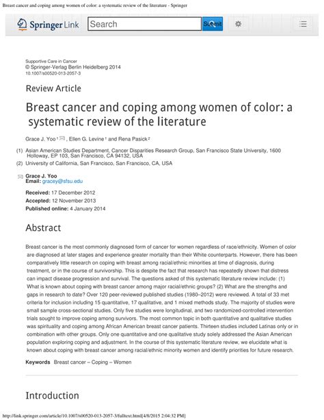 PDF Breast Cancer And Coping Among Women Of Color A Systematic