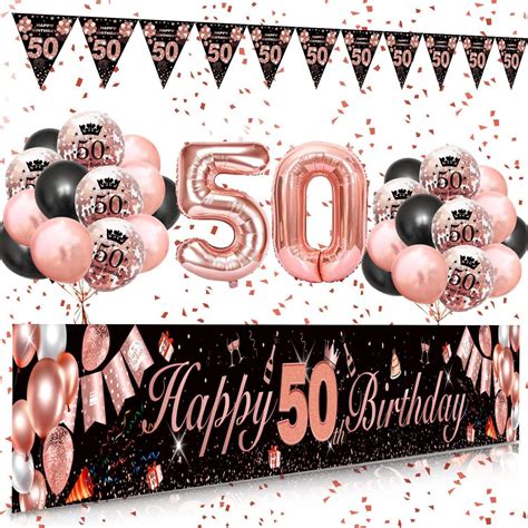 Xugoox 50th Birthday Decorations For Women Rose Gold Happy 50th