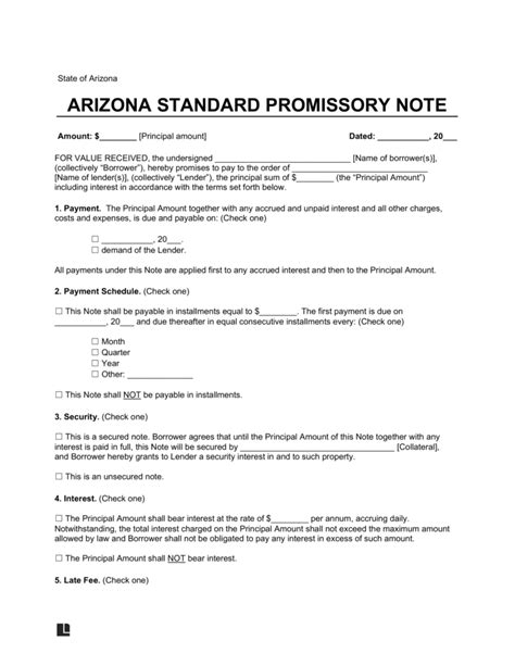 Free Arizona Promissory Note Templates Pdf And Word