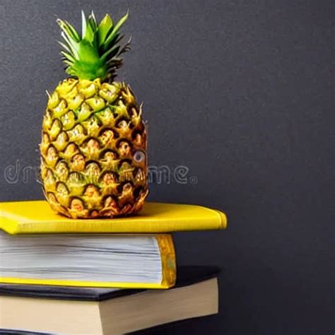 A Pineapple Resting On A Stack Of Books Yellow Stable Diffusion