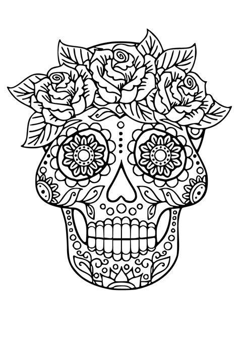 Sugar Skull Outline Roses