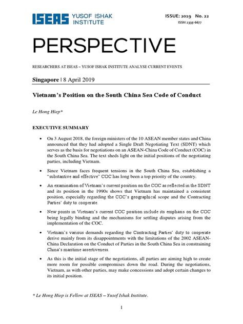 Position On The South China Sea Code Of Conduct Pdf Association Of