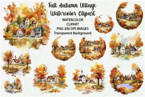 Fall Autumn Village Watercolor Clipart Graphic By Siatia Creative Fabrica