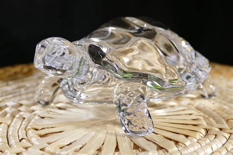 Crystal Turtle Figurine Clear Crystal Glass Textured Shell Etsy