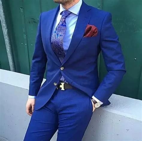 Moda De Alta Qualidade Azul Royal Slim Fit Terno De Negócio Dos Homens Jacket Pants Tie