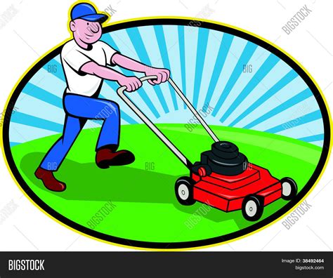 Lawn Mower Man Gardener Cartoon Vector And Photo Bigstock