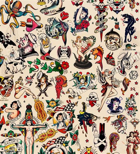 Sailor Jerry Tattoo Designs Flash Done On Hahnemuhle Fine Etsy