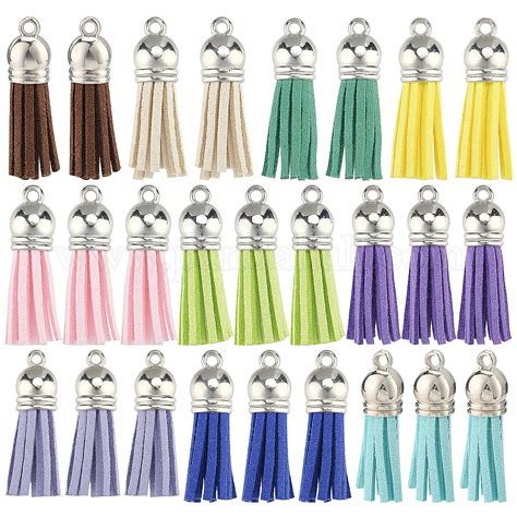 Wholesale Sunnyclue 100pcs 10 Colors Keychain Tassel Leather Charms Faux Suede Tassel Pendant