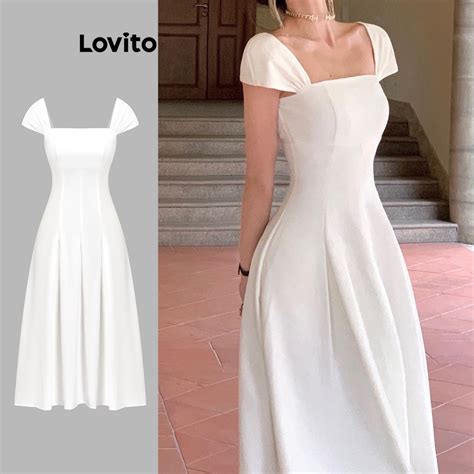 Lovito Elegant Plain Pleated Dress For Women L Ed Lovito Gaun Lipit