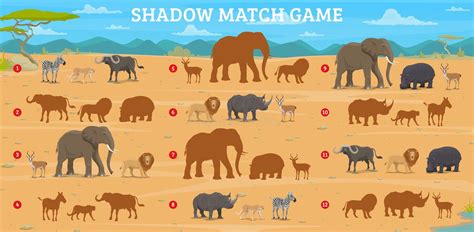 Shadow Match Game with African Savannah Animals Stock Illustration
