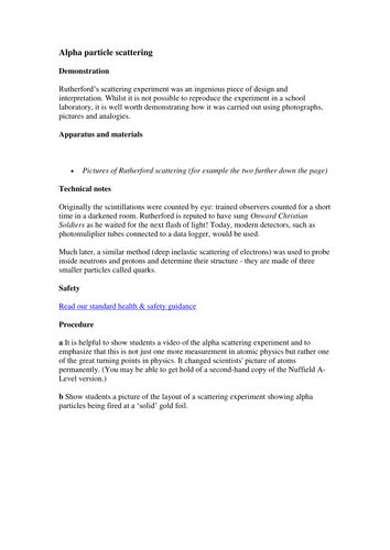 Alpha particle scattering | Teaching Resources