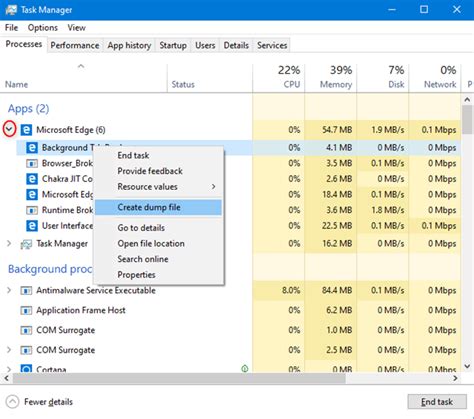 How To Create A Dump File For An App Background Or Windows Process