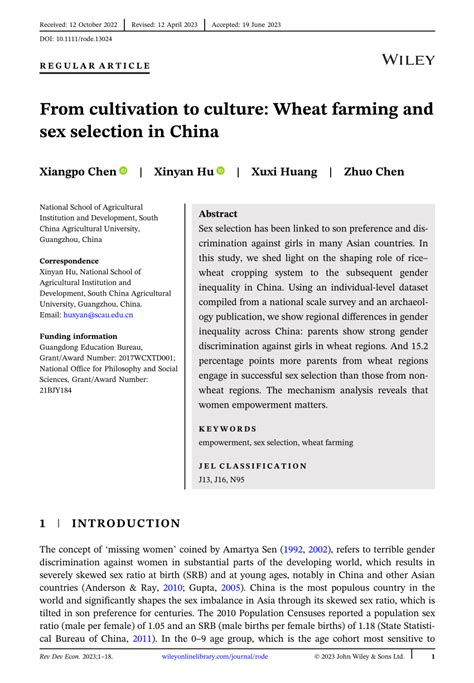 Pdf From Cultivation To Culture Wheat Farming And Sex Selection In China