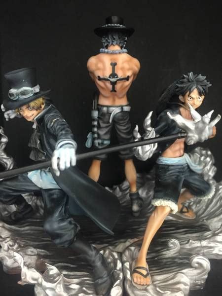 【中古】リペイント ワンピース Dxf Brotherhood Ii ルフィ＆サボ＆エース Ver炎シルバー モノクロカラー フィギュア の