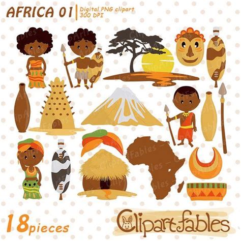 Cute AFRICA Clipart, Zulu Tribe Art, Travel Clip Art, African Culture, Wild Africa Art Digital ...