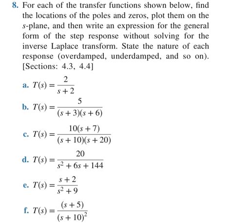 Solved 8 For Each Of The Transfer Functions Shown Below Chegg