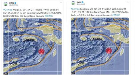 Gempa Magnitudo 5 5 Guncang Maluku Tenggara Tidak Berpotensi Tsunami