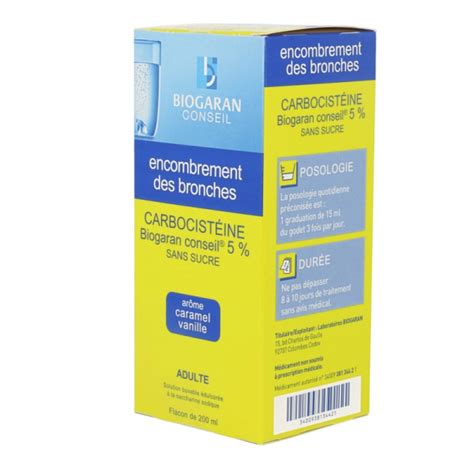 Biogaran Carbocisteine 5 Sans Sucre Solution Buvable En Flacon 200ml