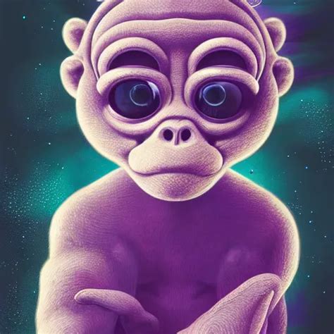 KREA A Frontal Portait Drawing Of A Small Cute Purple Monkey With A