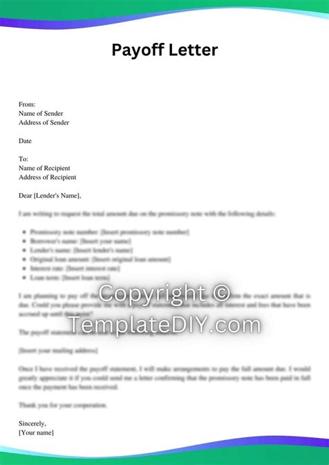 Promissory Note Payoff Letter Sample Template With Examples In Pdf And