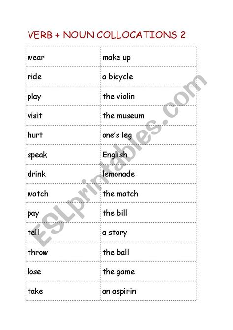 Verb Noun Collocations Esl Worksheet By Hemingway