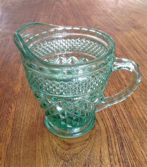 Green Vintage Glass Pitcher Creamer Haute Juice