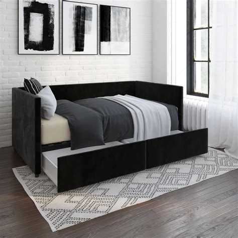 Desert Fields Daybed With Storage Black Velvet Twin