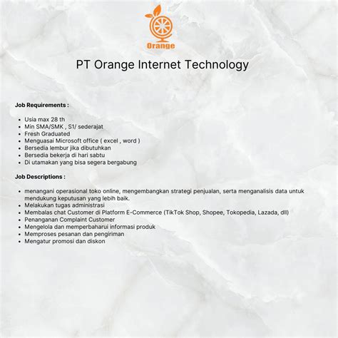 Lowongan Kerja PT Orange Internet Technology Penempatan Purwakarta