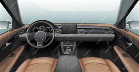 Иллюстрация реалистичного салона автомобиля со светлыми кожаными ...