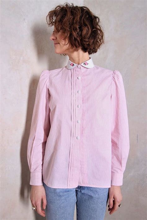 Light Pink Romantic Vintage Blouse Embroidered Blouse Soft Silky Blouse