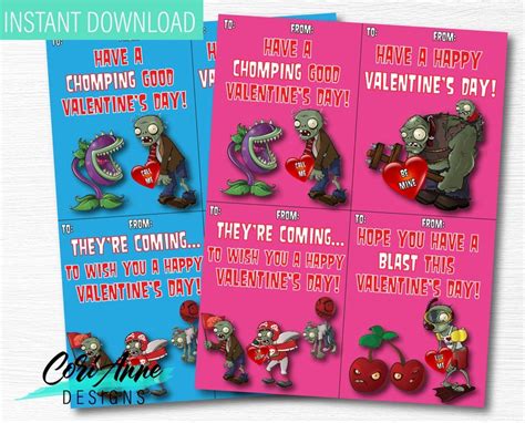 Plants Vs Zombies Valentine Cards Diy Printable Valentines Etsy