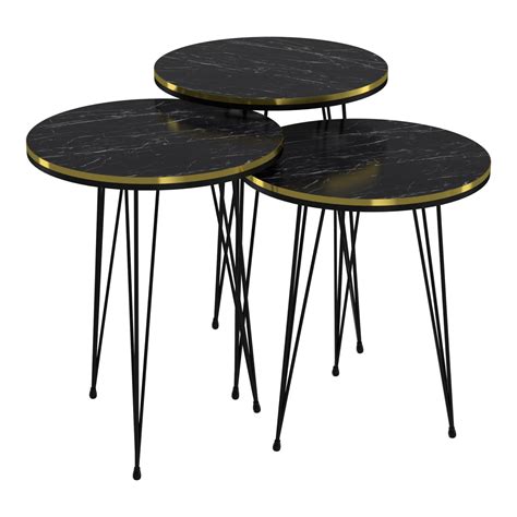 Set De Tables D Appoint Rondes Gigognes Marbre Noir Or