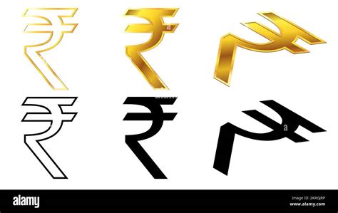 Indian Rupee INR Currency Golden Signs Silhouette And Outline