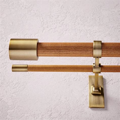 Mid-Century Wooden Double Curtain Rod - Wood/Brass | west elm Australia