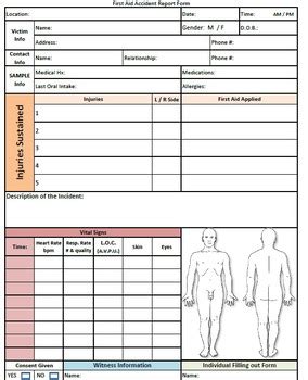 First Aid Accident Report Form With Filled Out Example Tpt