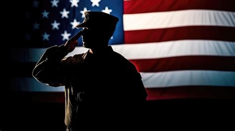 Premium Ai Image A Silhouette Of A Soldier Saluting The Flag