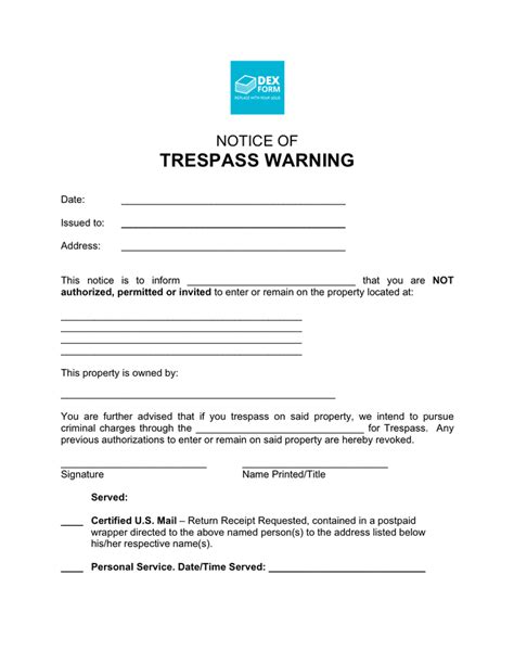 Notice Of Trespass Warning In Word And Pdf Formats