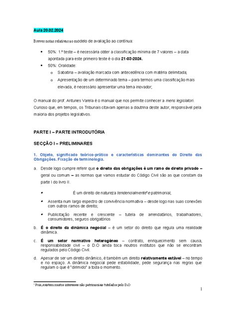 Direito das obrigações Apontamentos aulas Aula 20 Breves notas