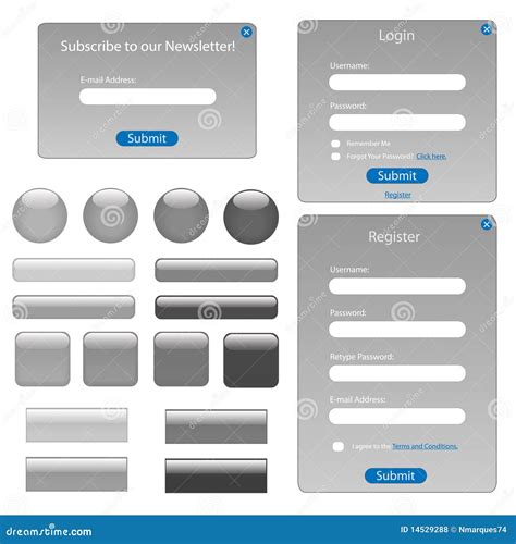 Grey Web Forms and Buttons stock vector. Illustration of gradient