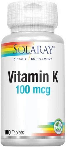 Solaray Vitamin K 1 100mcg Healthy Bone Structure Blood Clotting