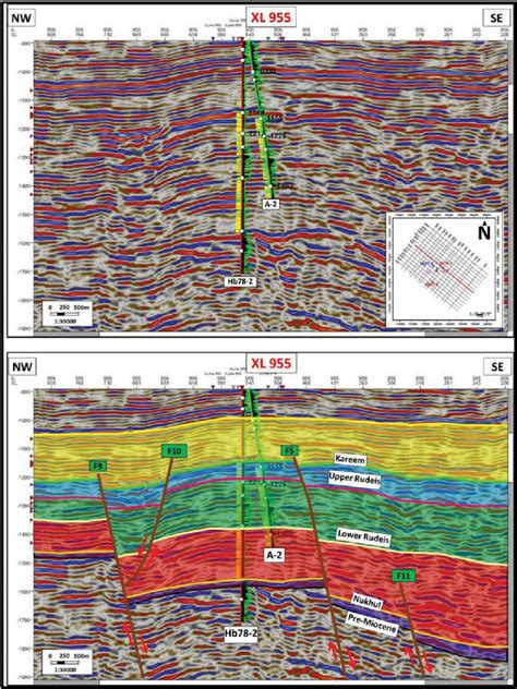 Uninterpreted And Interpreted Seismic Section XL955 With NW SE