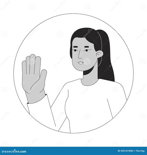 Elegant Arab Woman Hello Wave Black And White 2d Vector Avatar Illustration Stock Illustration