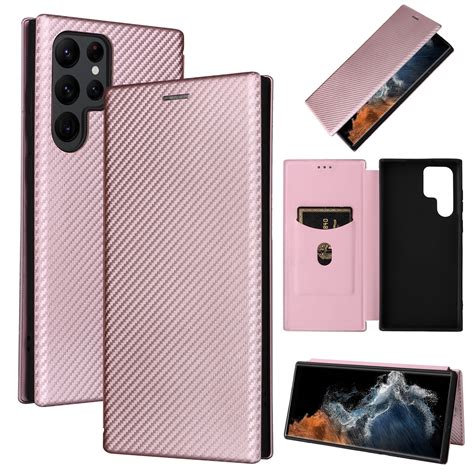 For Samsung Galaxy S22 Ultra 5g Carbon Fiber Texture Magnetic Horizontal Flip Leather Phone Case