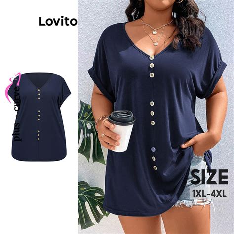 Lovito Camiseta Feminina Plus Size Curva Casual O Liso Frontal