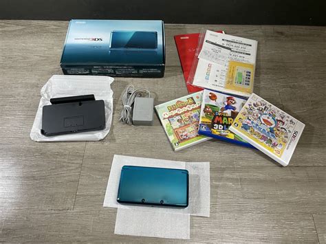 【目立った傷や汚れなし】 3ds ニンテンドー3ds アクアブルー 動作品 状態良好 美品 本体 アダプター 充電台 ソフト マリオ