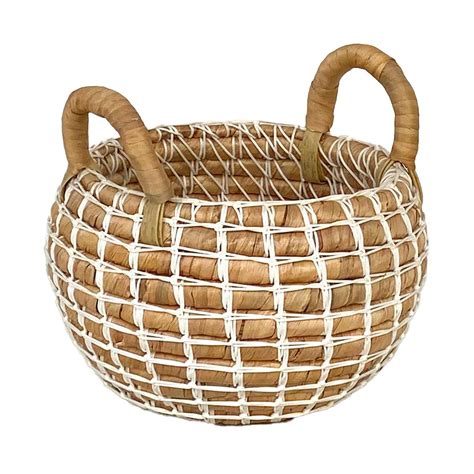 Water Hyacinth Round Storage Basket With Handle Small